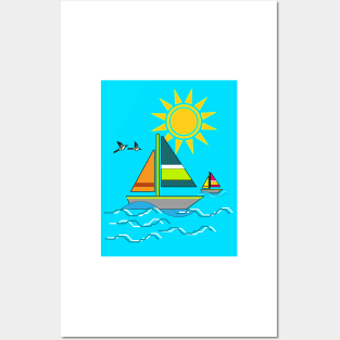 Boat Sea Sun Bird Posters and Art